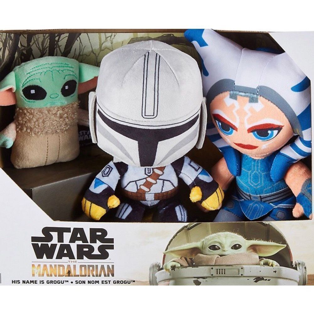 New Mattel Star Wars The Mandalorian 3 Pack Plush Set Grogu, Ahsoka Tano